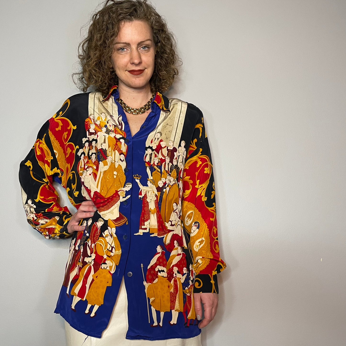 Vintage Rare Silk Coronation Print Blouse (M/L)