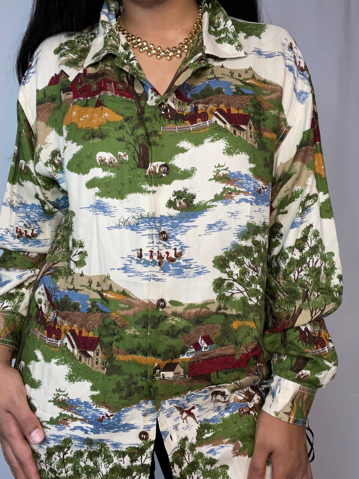 Vintage Scenic Country Side Button Up (M)