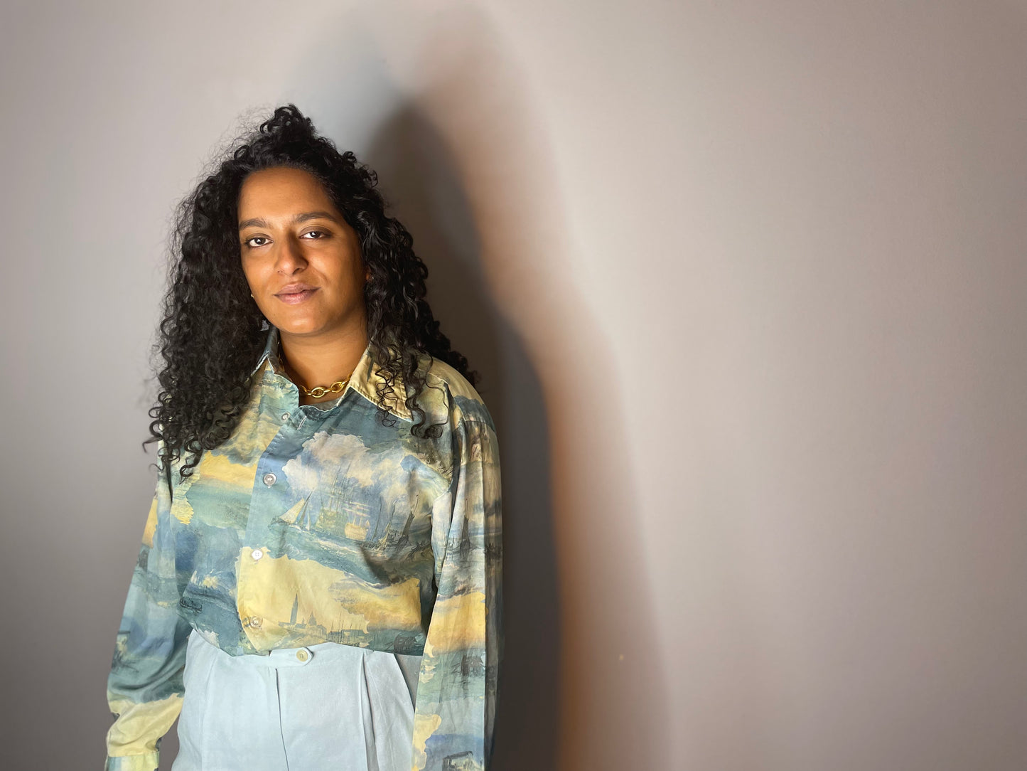 Vintage 1970s Cloud Print Disco Shirt (Large)