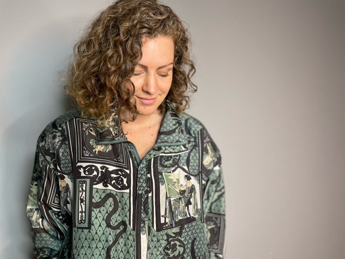 Vintage Silk Goddess Print Bomber (Large)