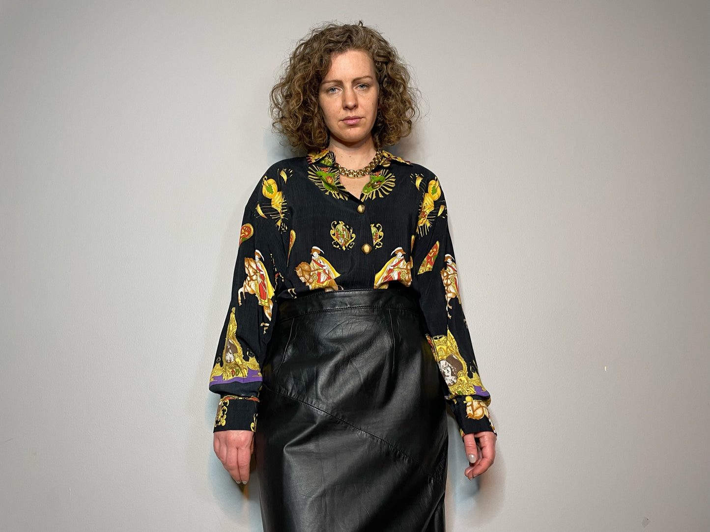 Vintage Medieval Print Button Up (Medium)