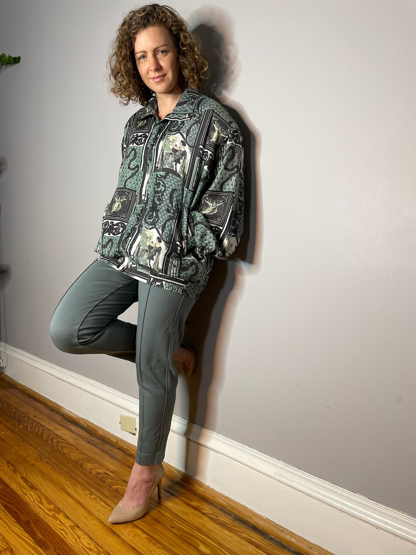 Vintage Silk Goddess Print Bomber (Large)