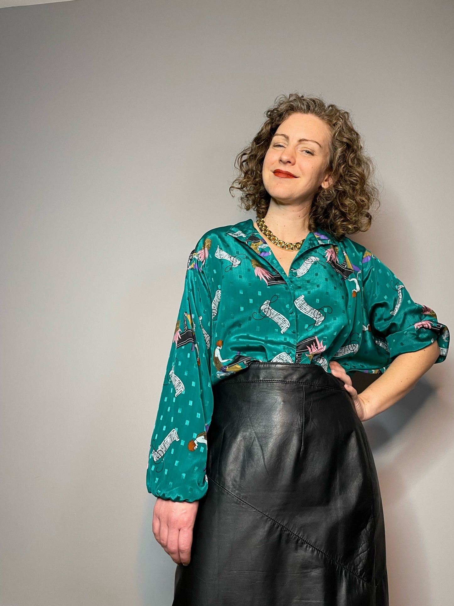 Lady and Piano Print Blouse - Flawed (Small)