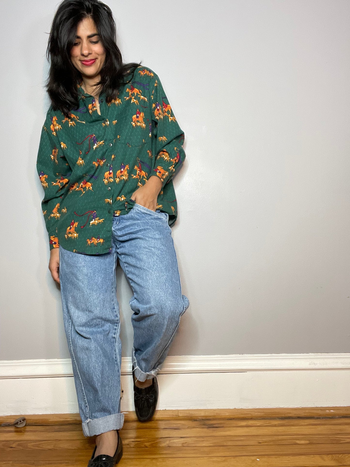 Vtg Green Hunting Print (Medium)