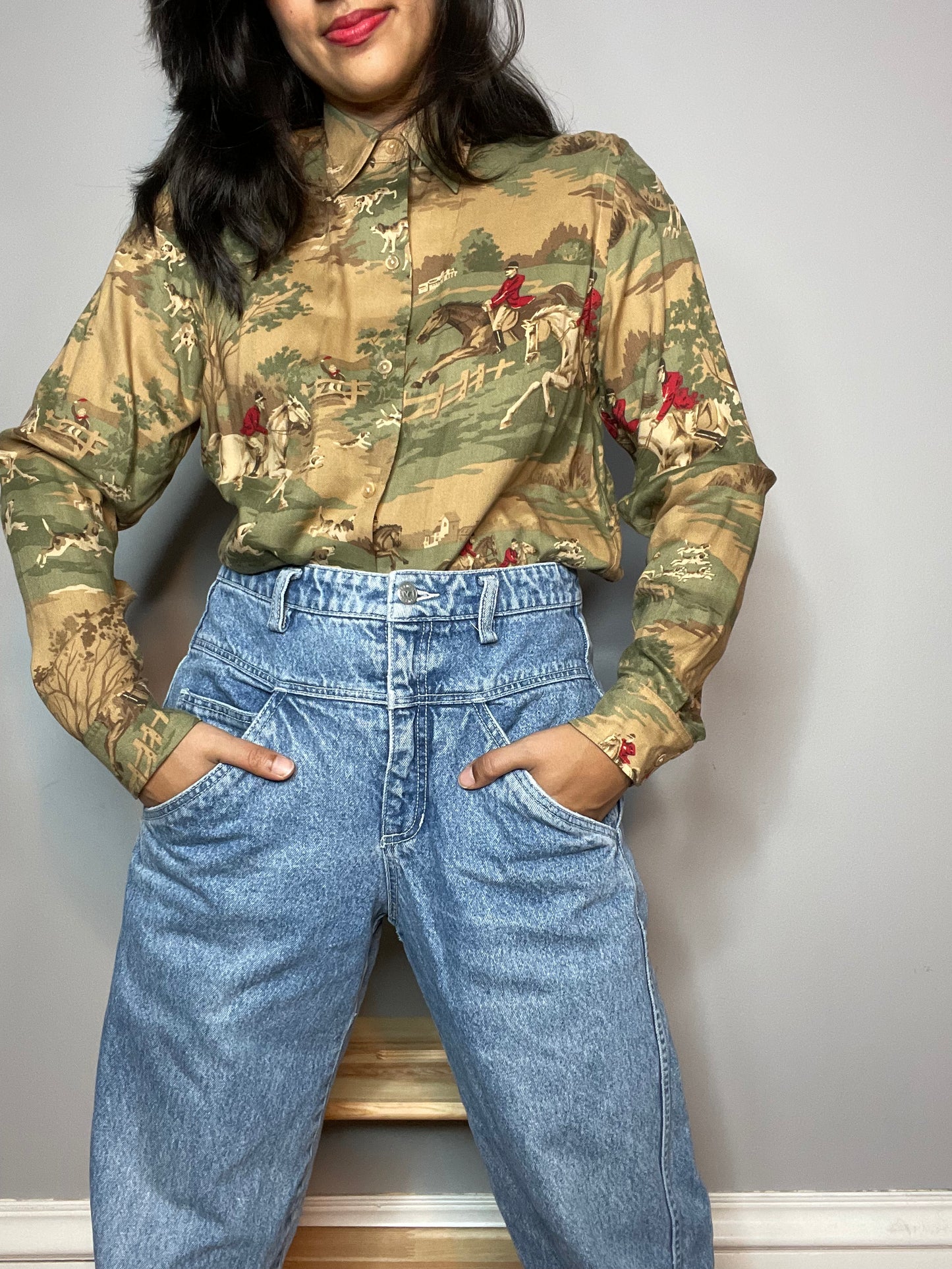 Vtg Rare Ralph Lauren Equestrian Button Up (XS/S)