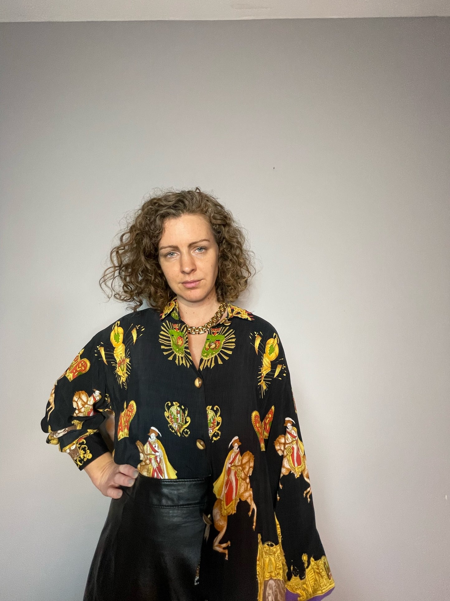 Vintage Medieval Print Button Up (Medium)