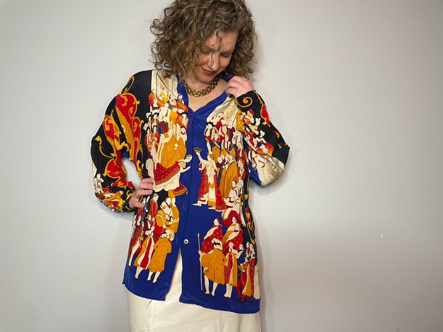 Vintage Rare Silk Coronation Print Blouse (M/L)