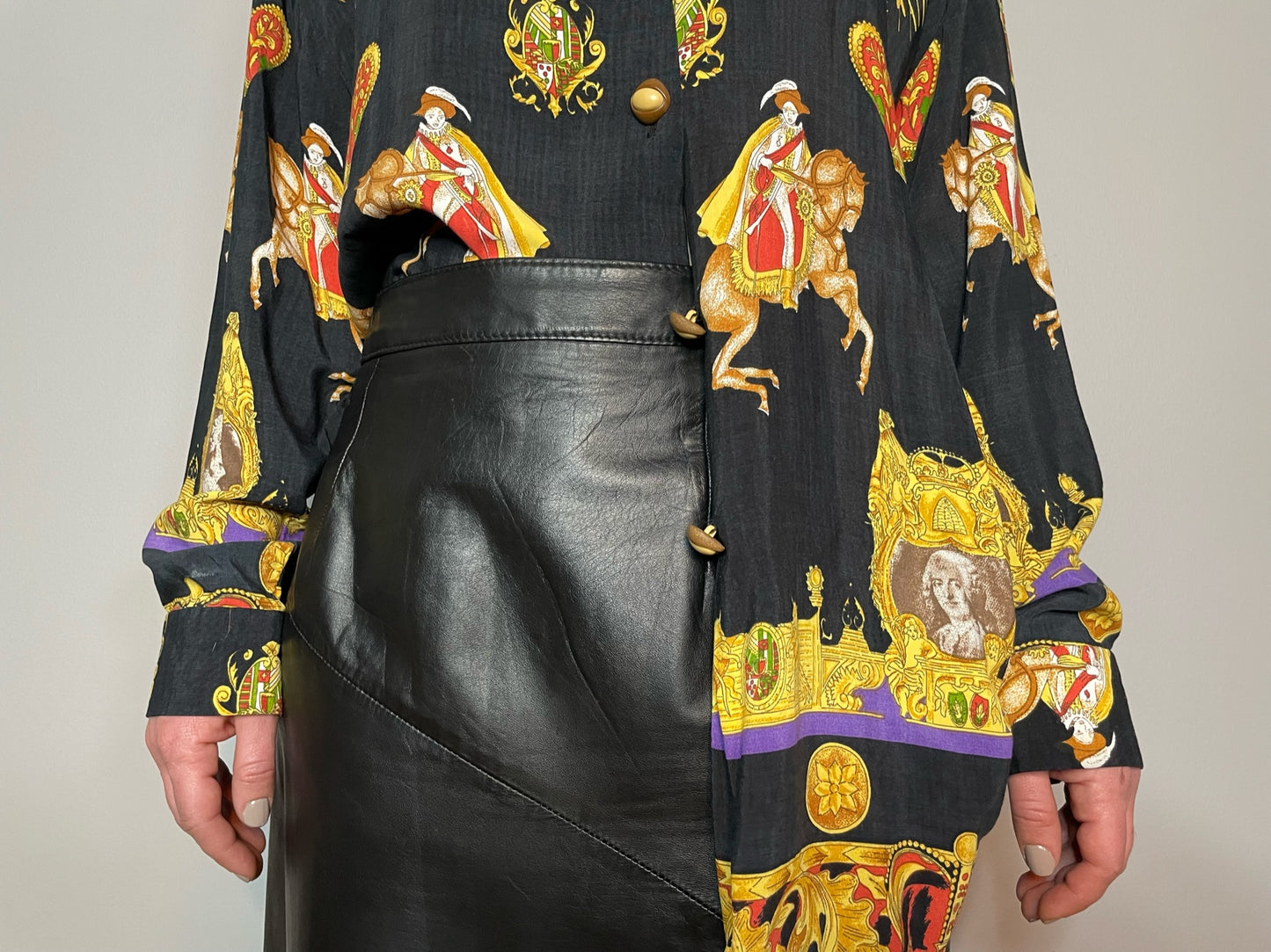 Vintage Medieval Print Button Up (Medium)