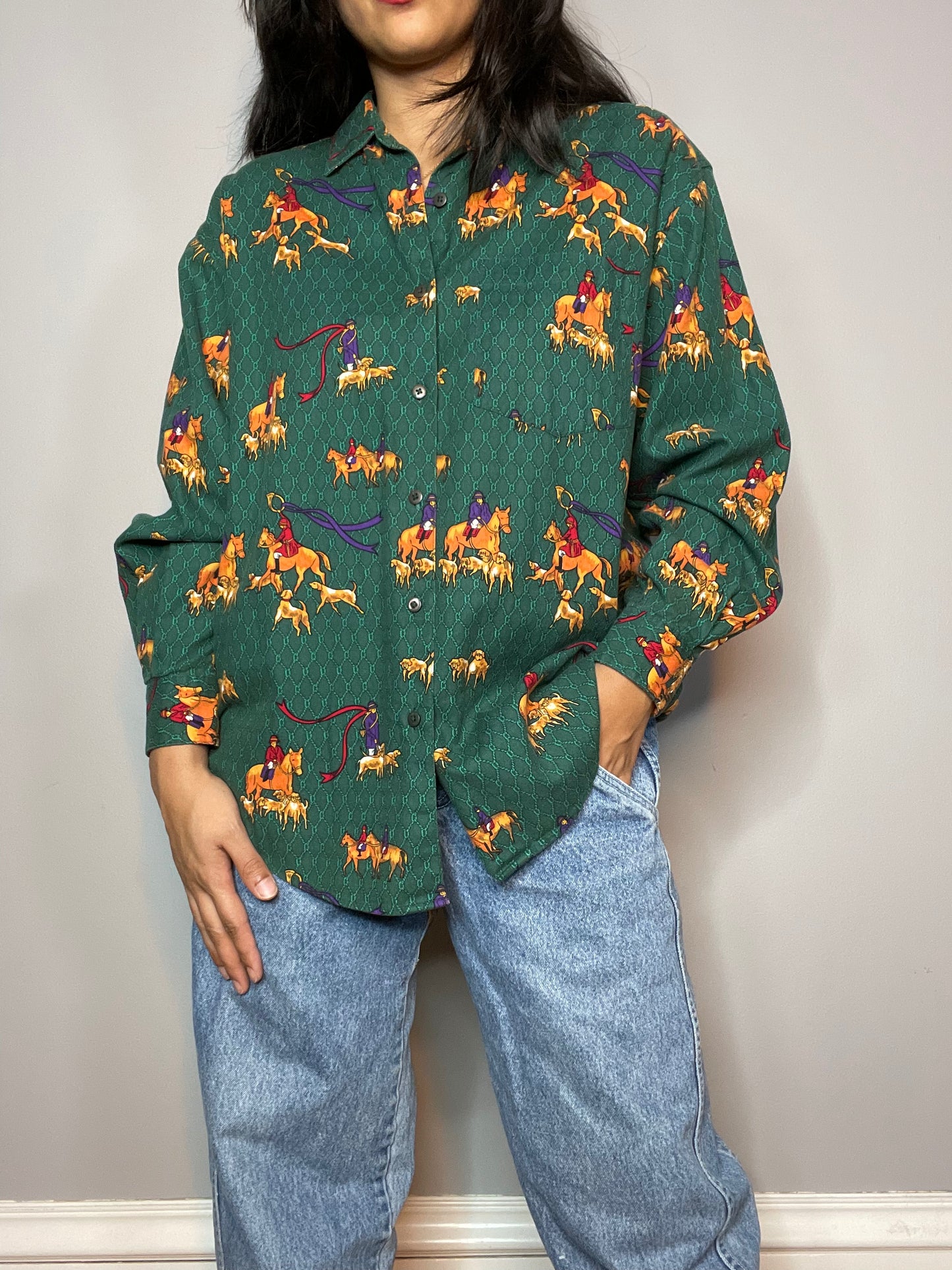 Vtg Green Hunting Print (Medium)