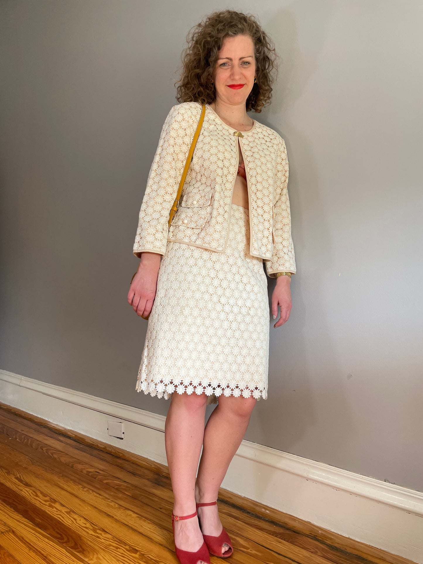Two Piece Daisy Lace Blazer + Skirt Suit (Medium)