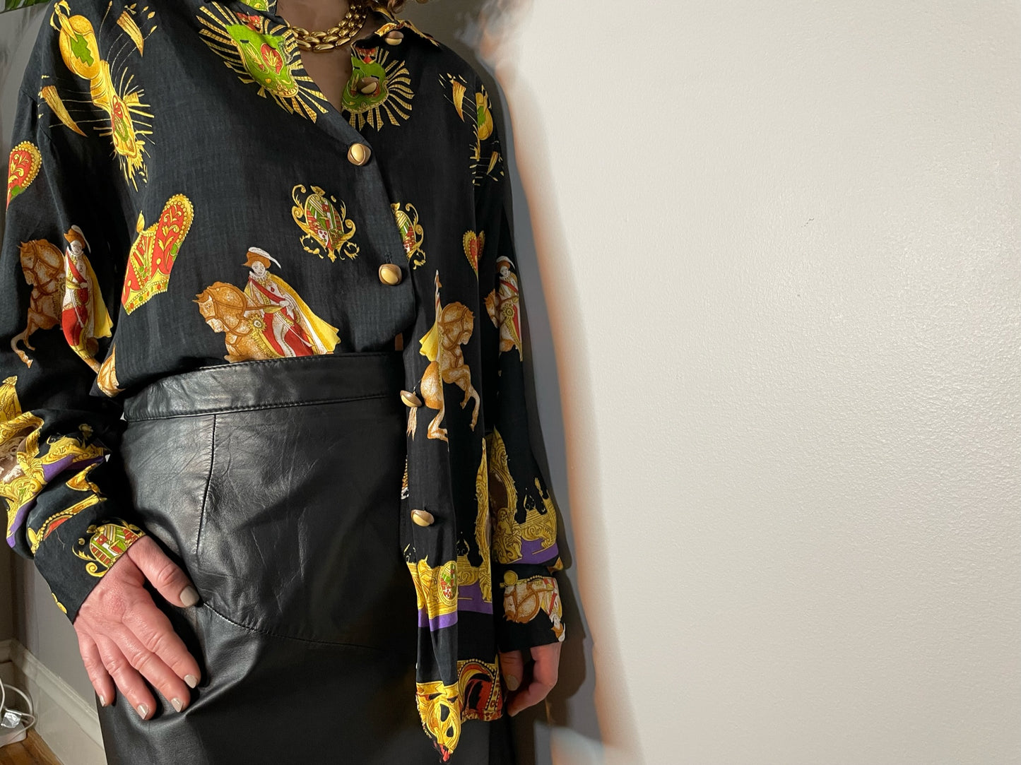 Vintage Medieval Print Button Up (Medium)