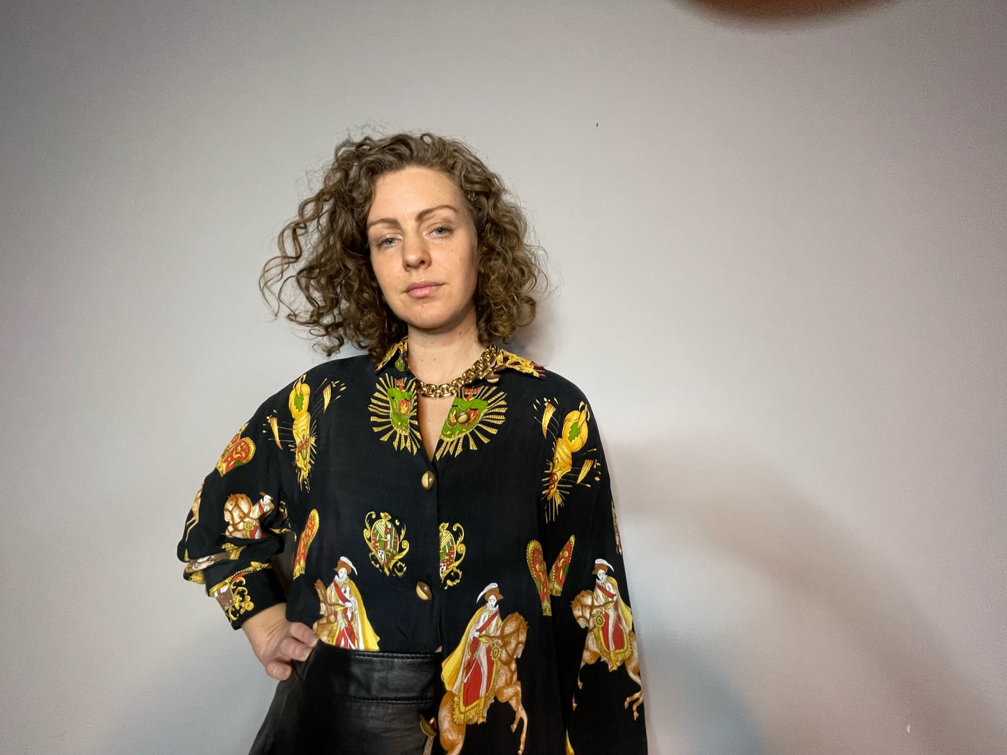 Vintage Medieval Print Button Up (Medium)