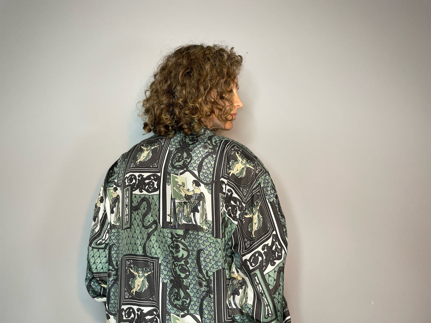 Vintage Silk Goddess Print Bomber (Large)