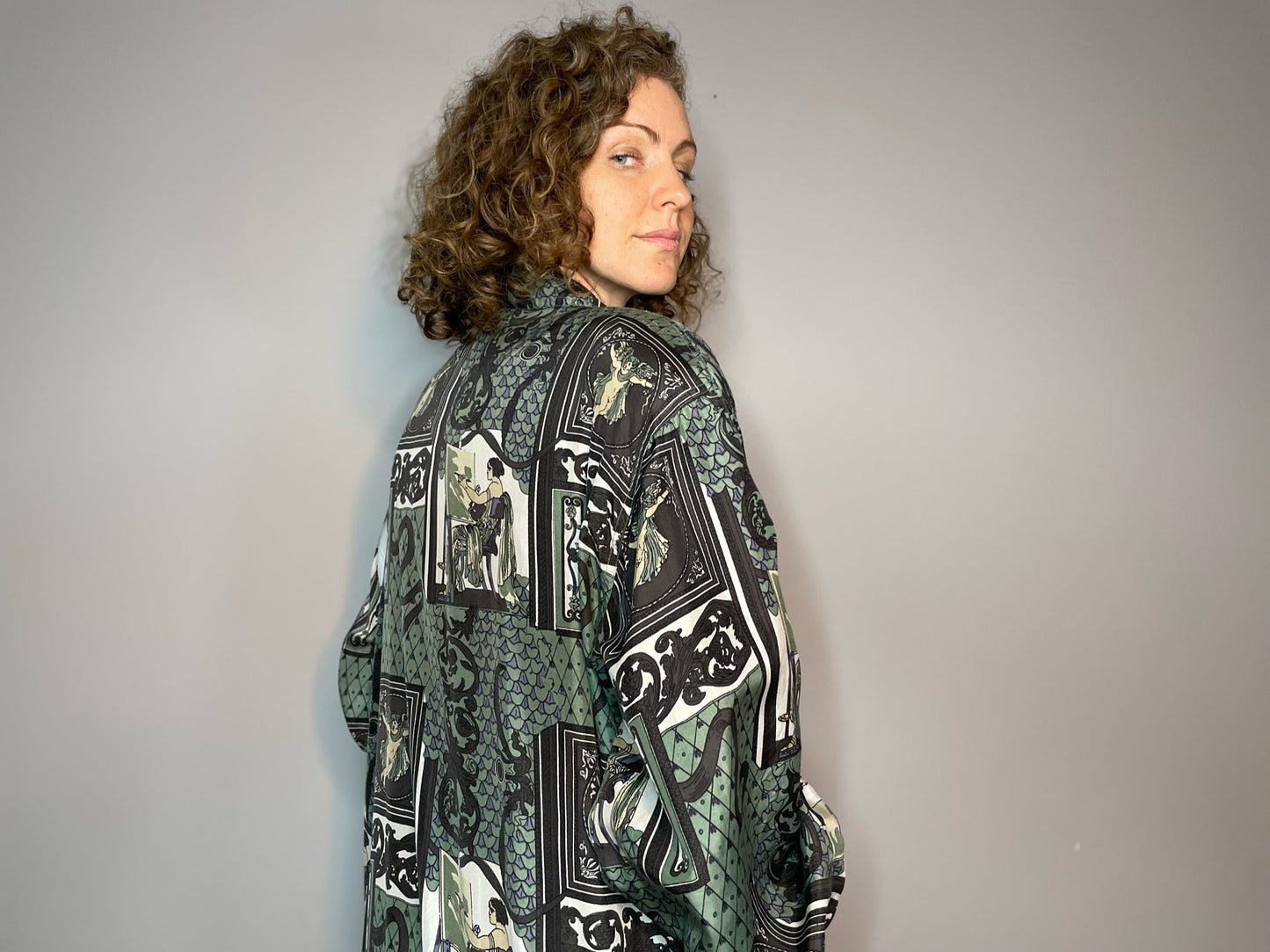 Vintage Silk Goddess Print Bomber (Large)