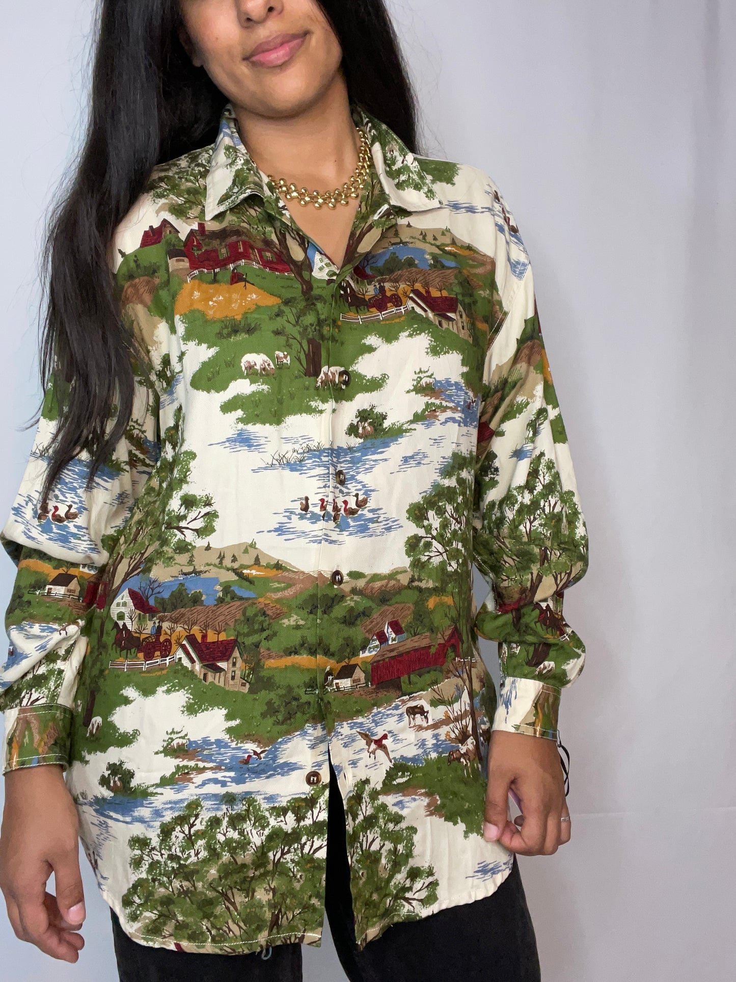 Vintage Scenic Country Side Button Up (M)