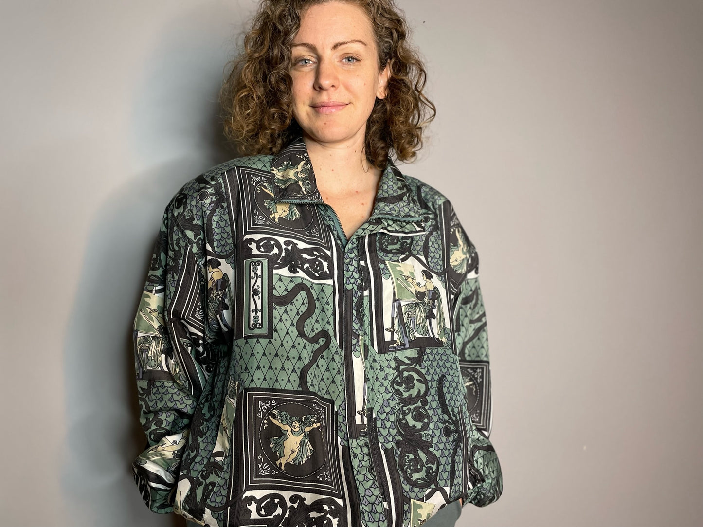 Vintage Silk Goddess Print Bomber (Large)