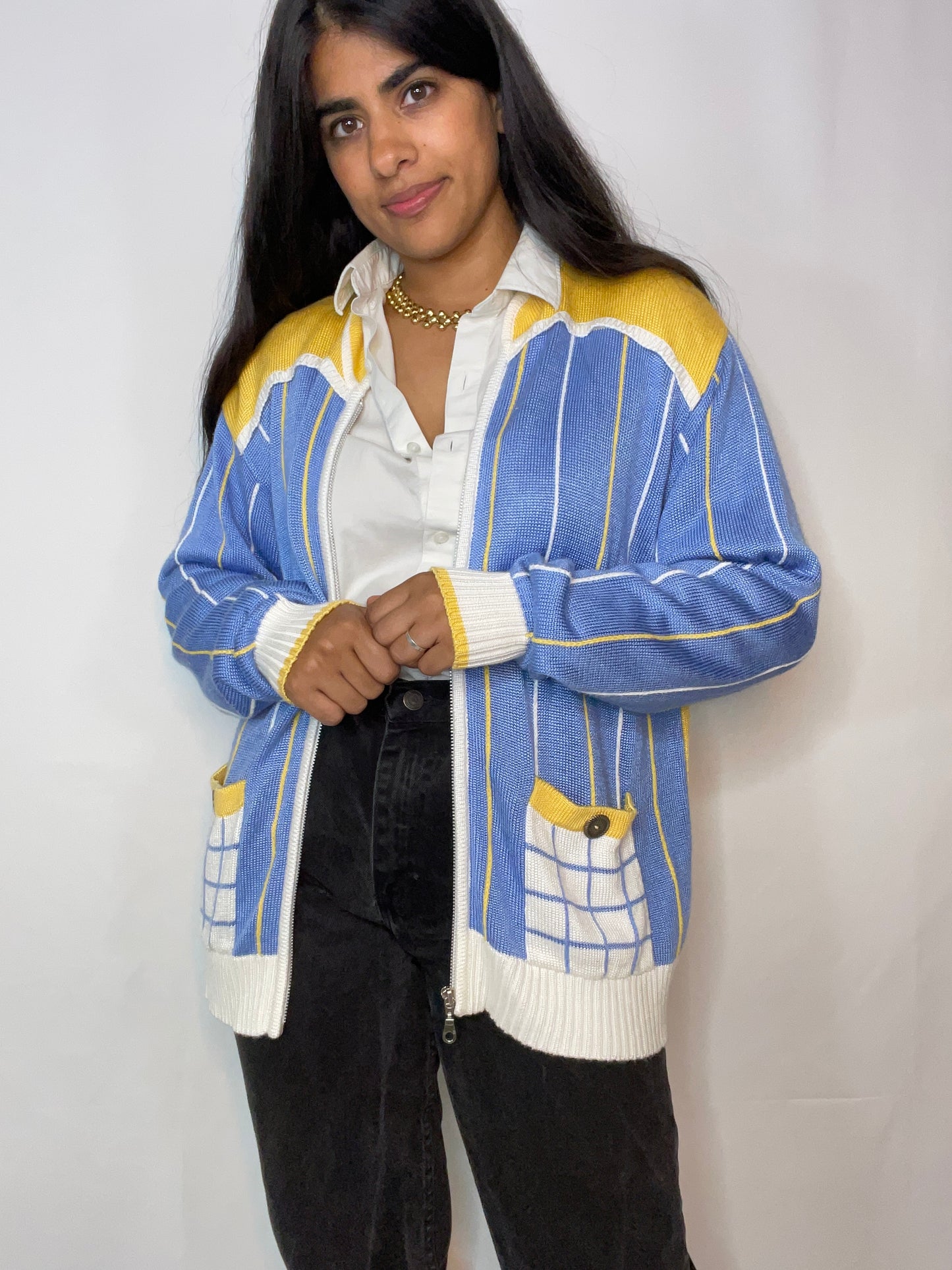 Vintage Blue and Yellow Italian Knit Jacket (M/L)