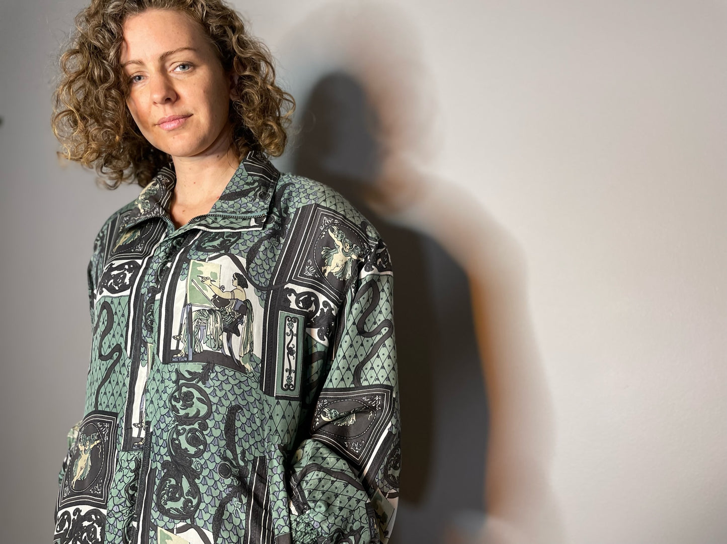 Vintage Silk Goddess Print Bomber (Large)