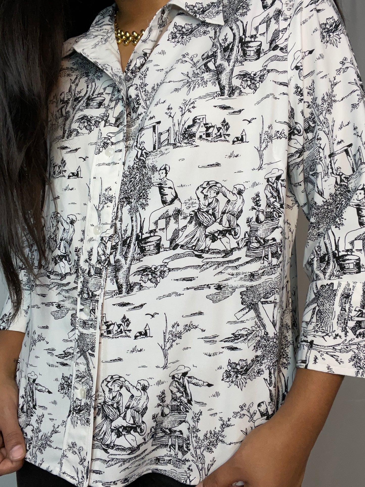Black and White Toile Print Shirt (M/L)