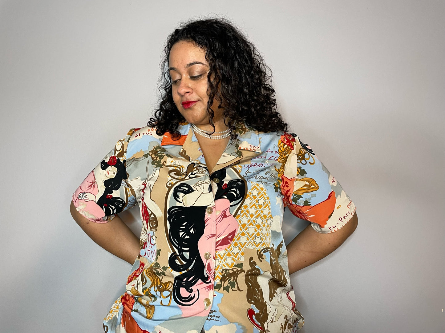Parisian Lady Print Button Up (L/XL)