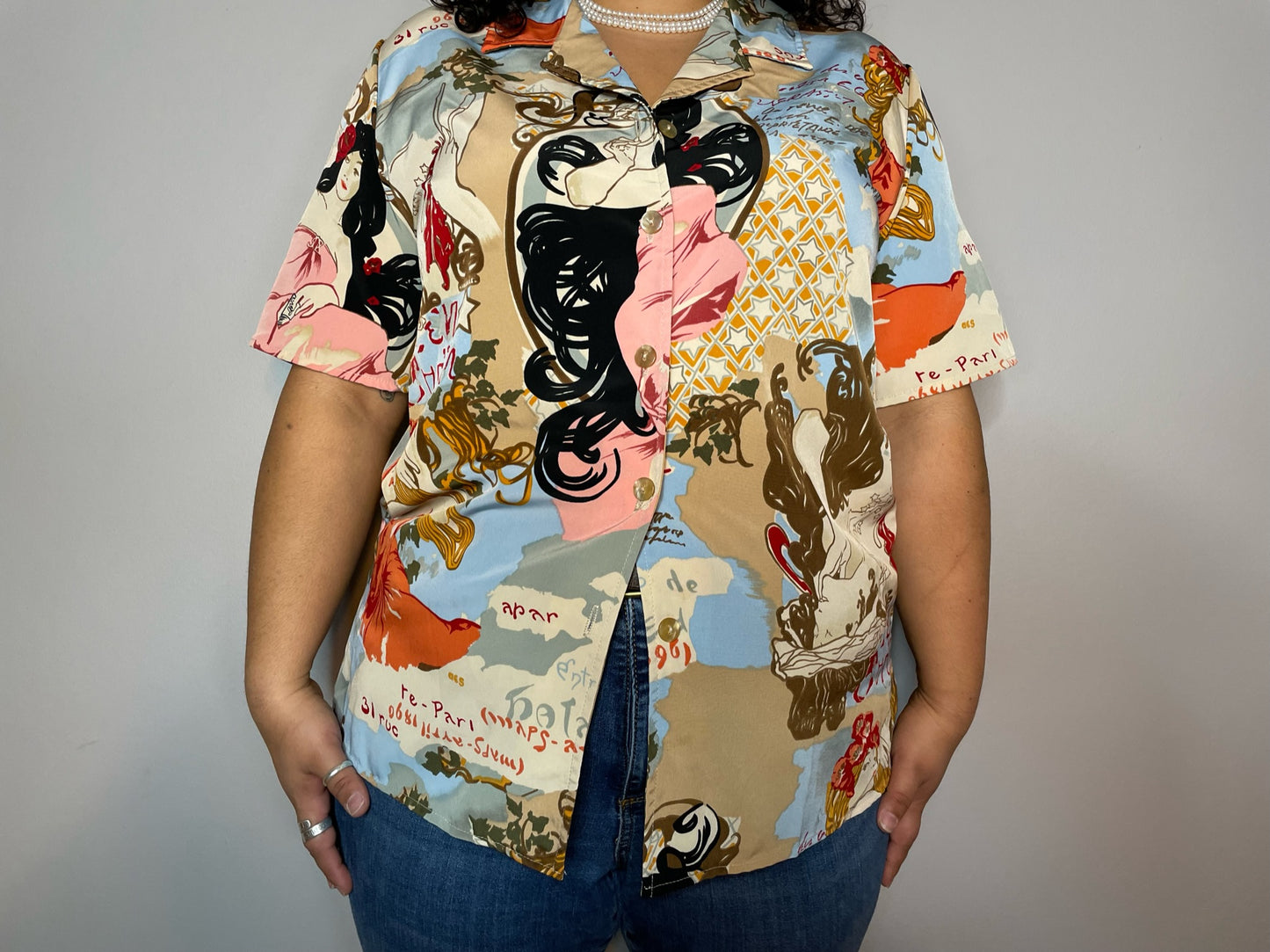 Parisian Lady Print Button Up (L/XL)