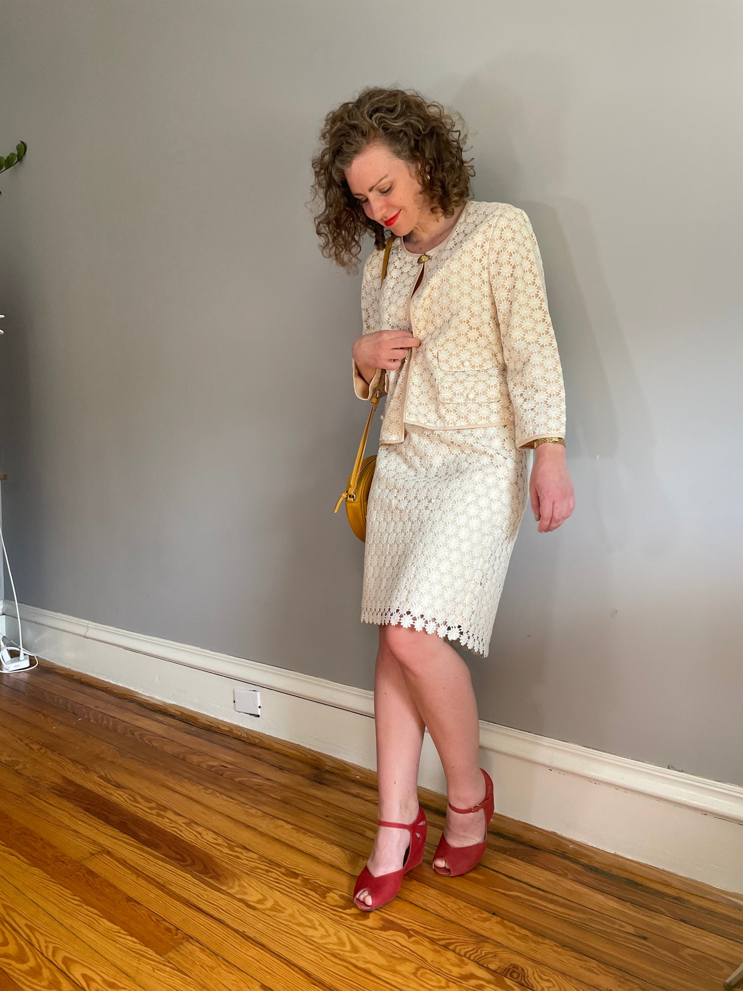 Two Piece Daisy Lace Blazer + Skirt Suit (Medium)