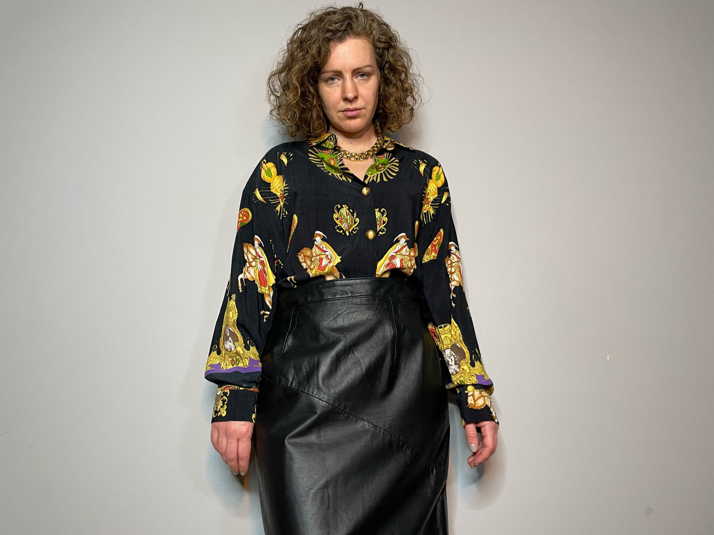 Vintage Medieval Print Button Up (Medium)