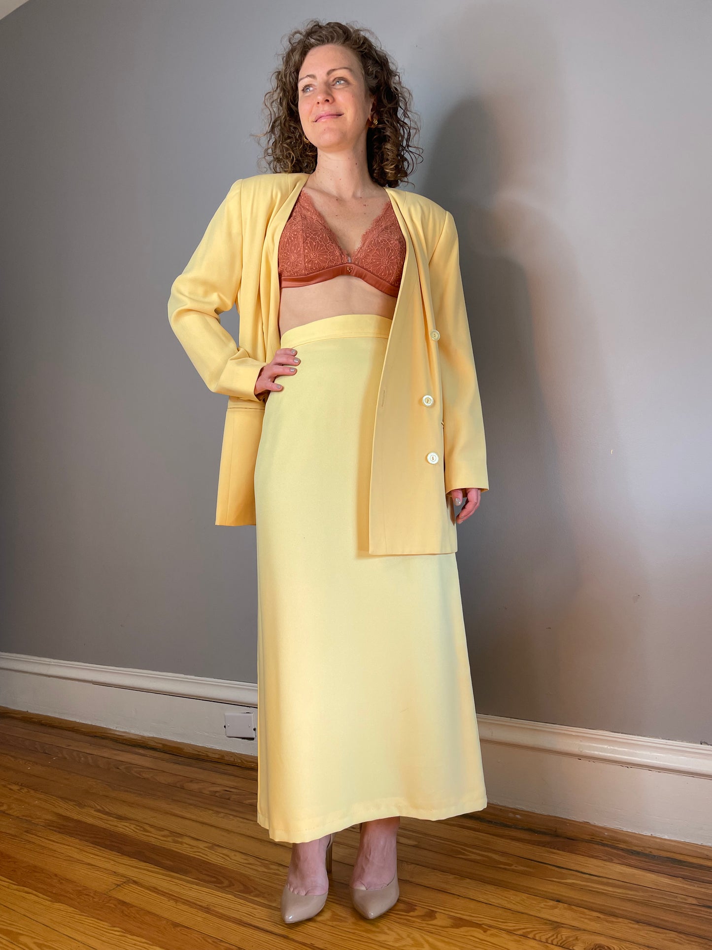 Vintage Canary Yellow Skirt Suit (Large)