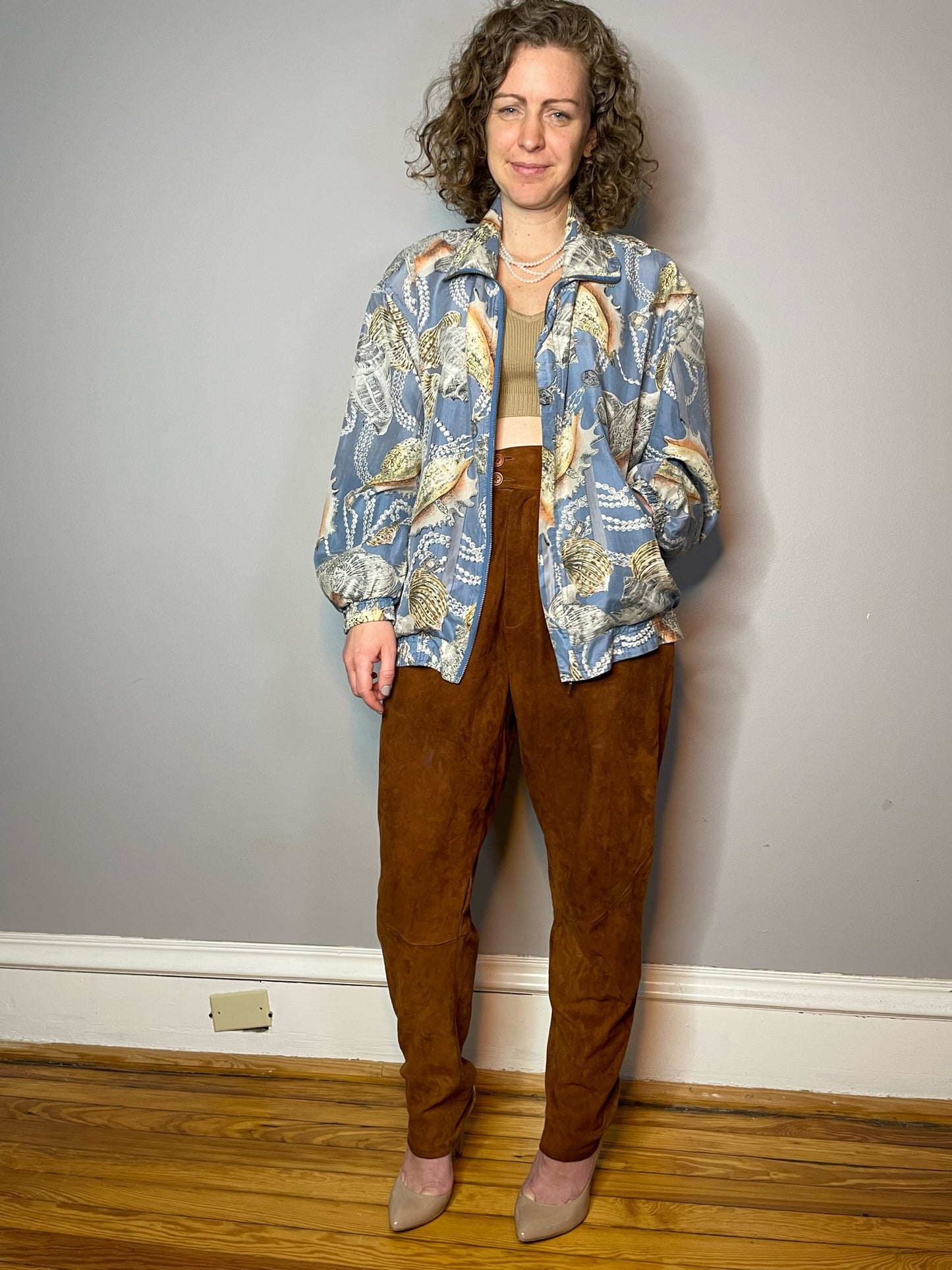 Vintage Silk Shell & Pearl Print Bomber (Medium)