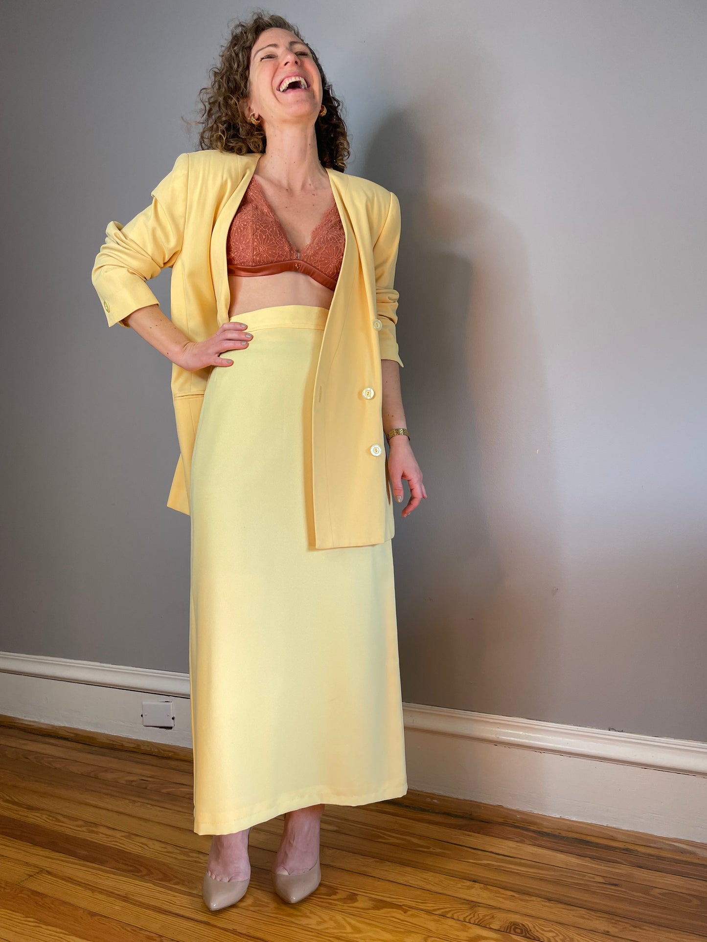 Vintage Canary Yellow Skirt Suit (Large)