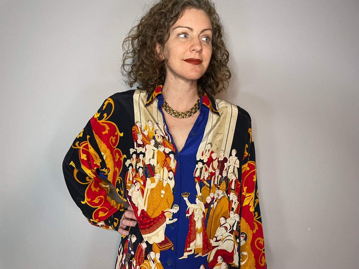Vintage Rare Silk Coronation Print Blouse (M/L)
