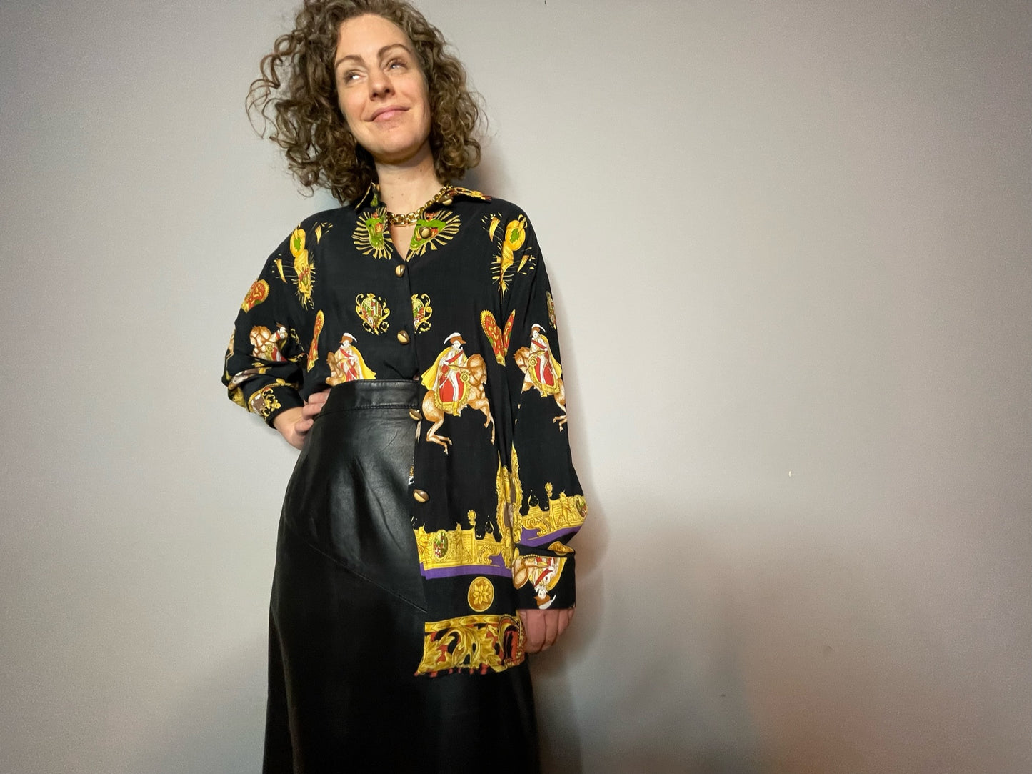 Vintage Medieval Print Button Up (Medium)