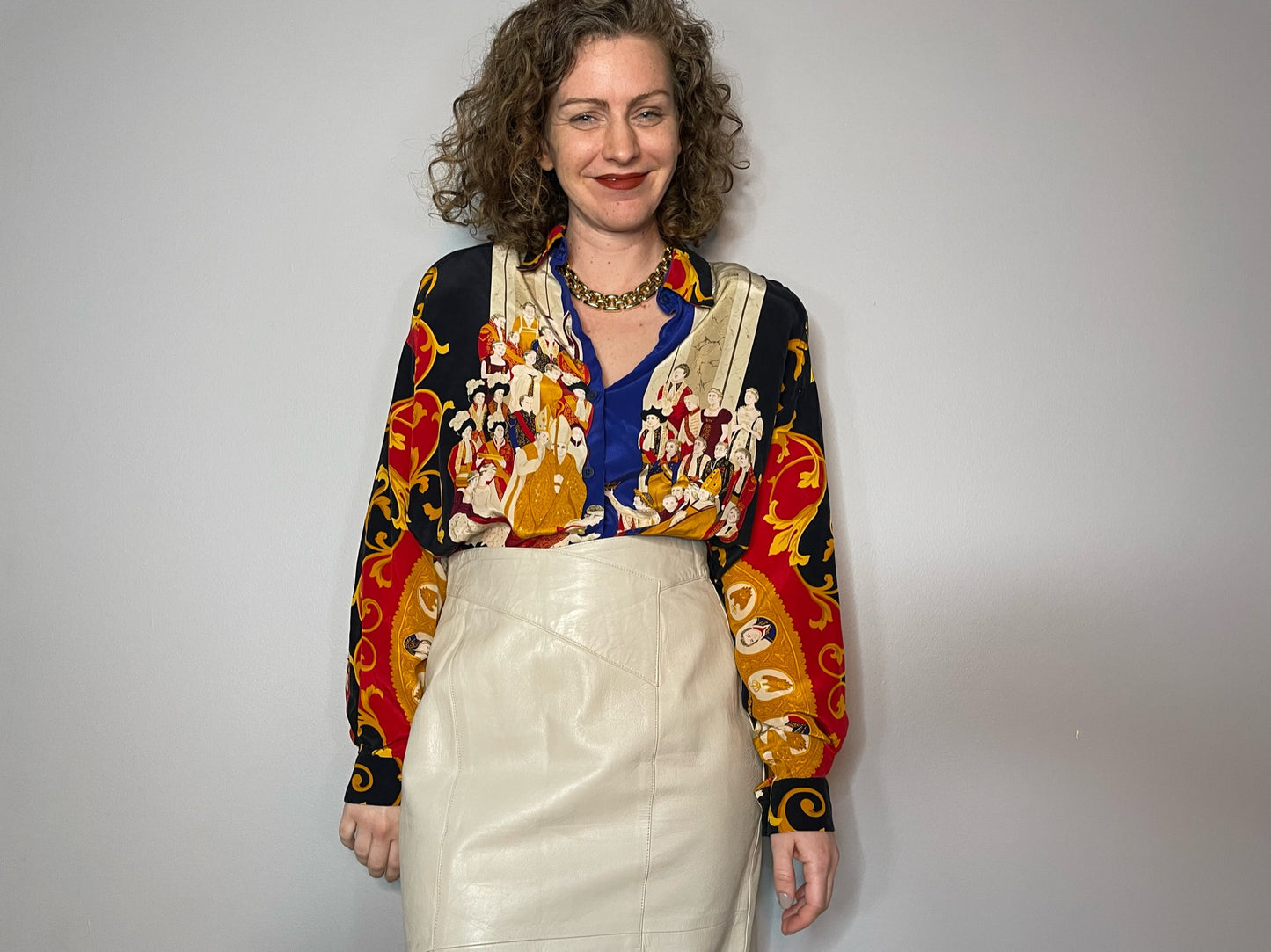 Vintage Rare Silk Coronation Print Blouse (M/L)