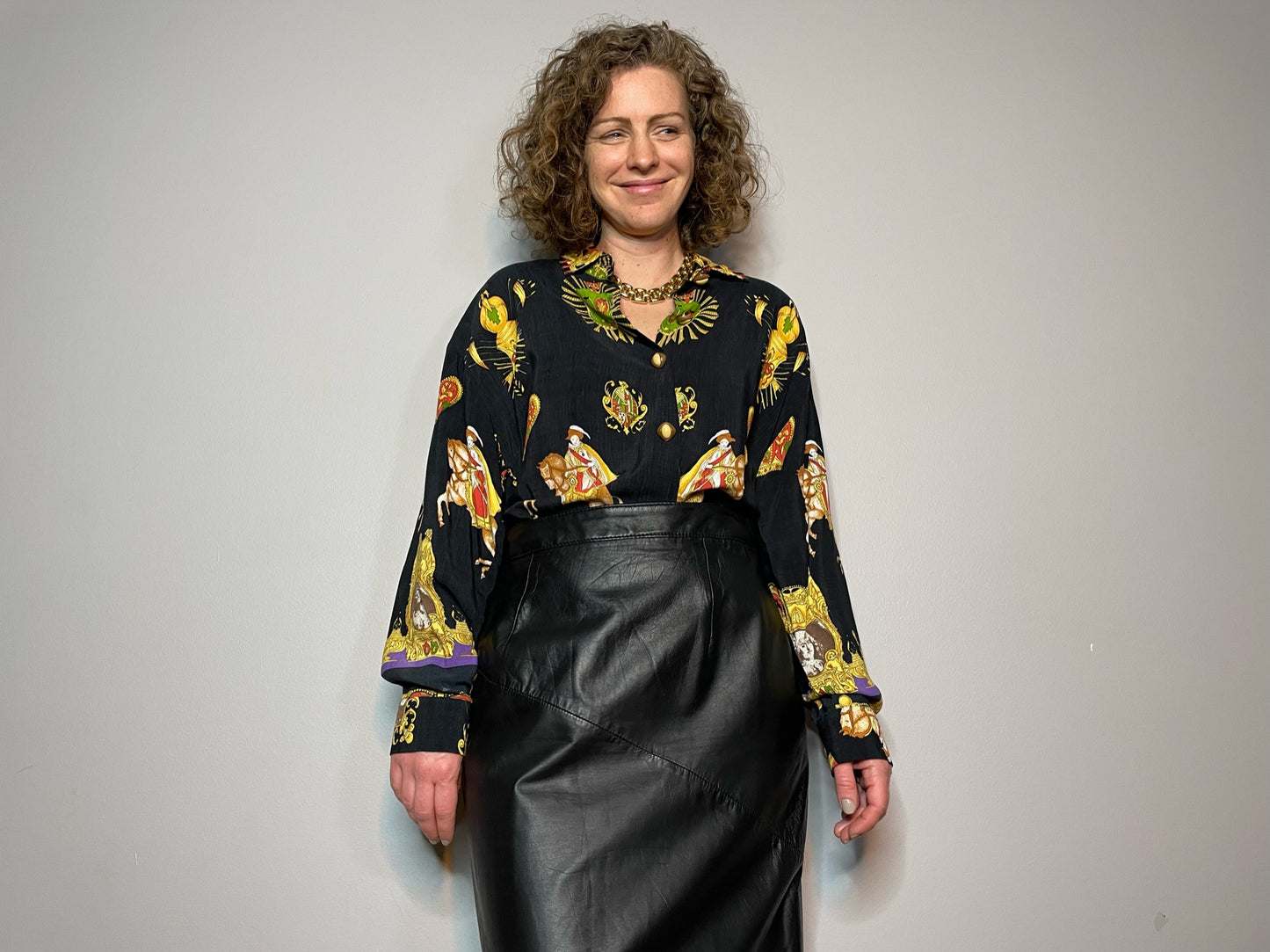 Vintage Medieval Print Button Up (Medium)