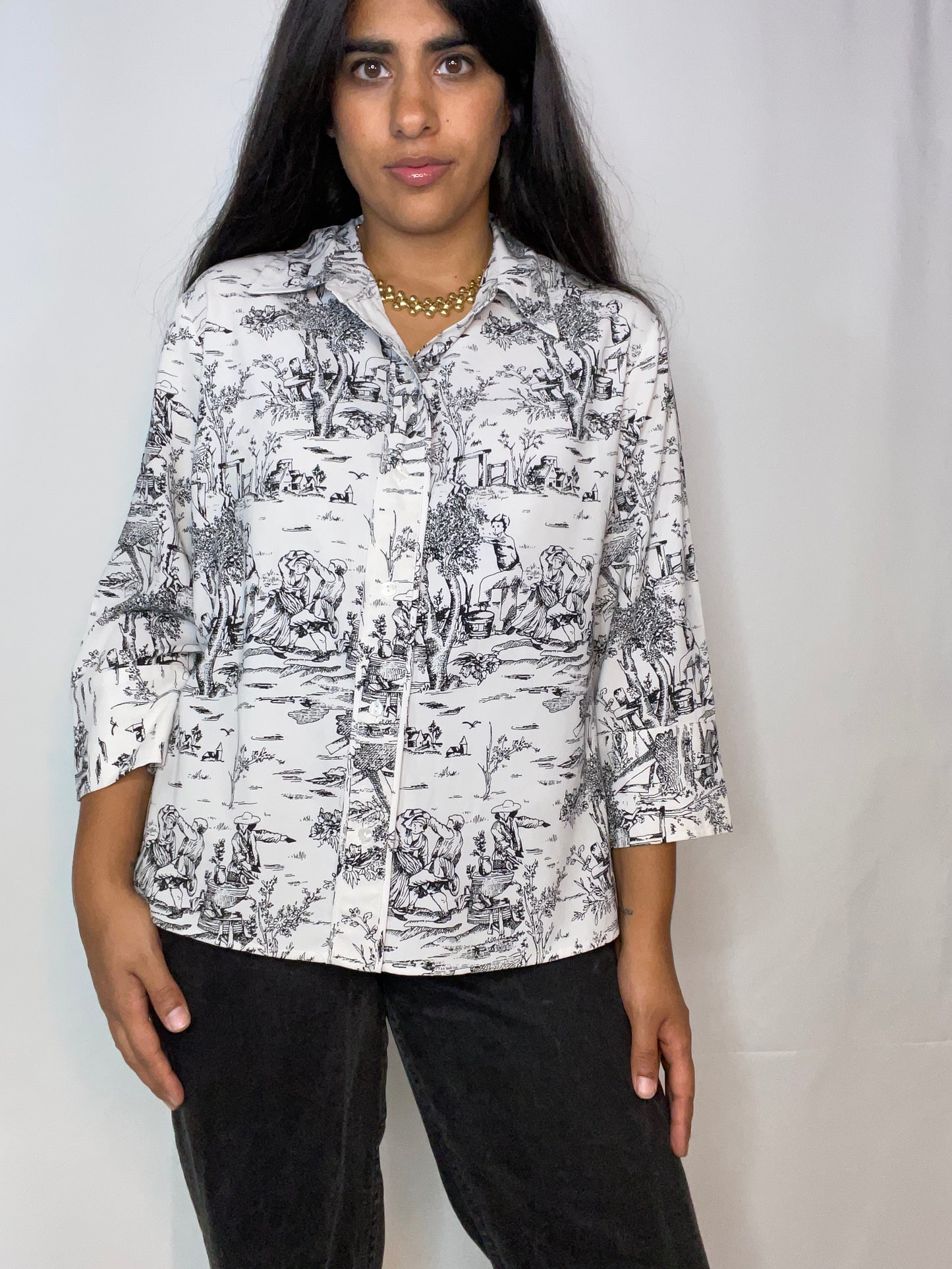Black and White Toile Print Shirt (M/L)