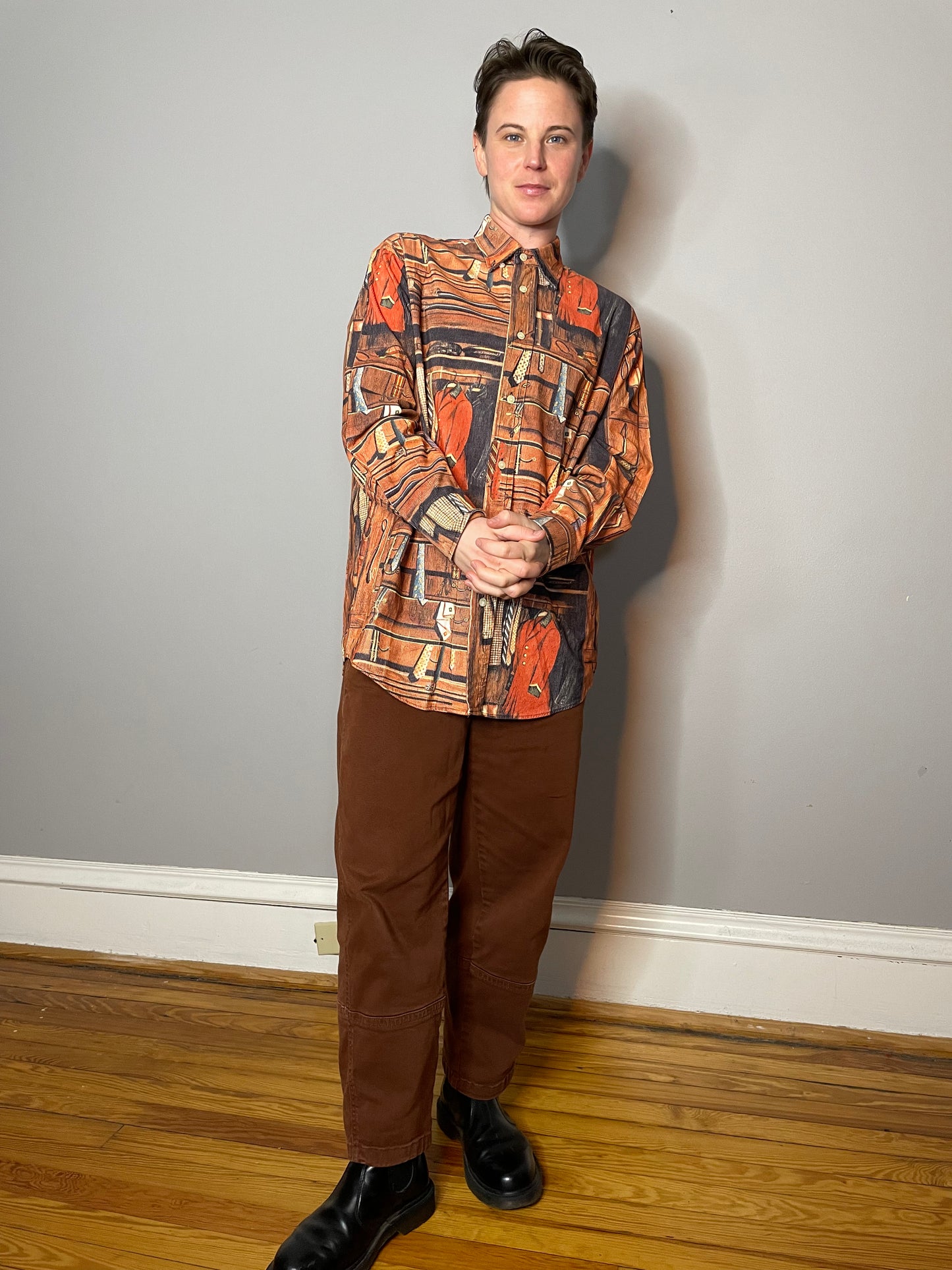 Vintage Corduroy Equestrian Button Down (S/M)