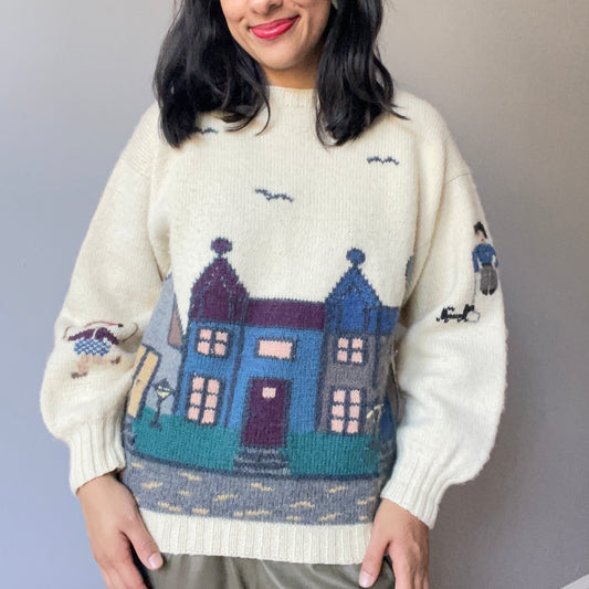 Vintage Cityscape Handmade Knit (Size XS/S)