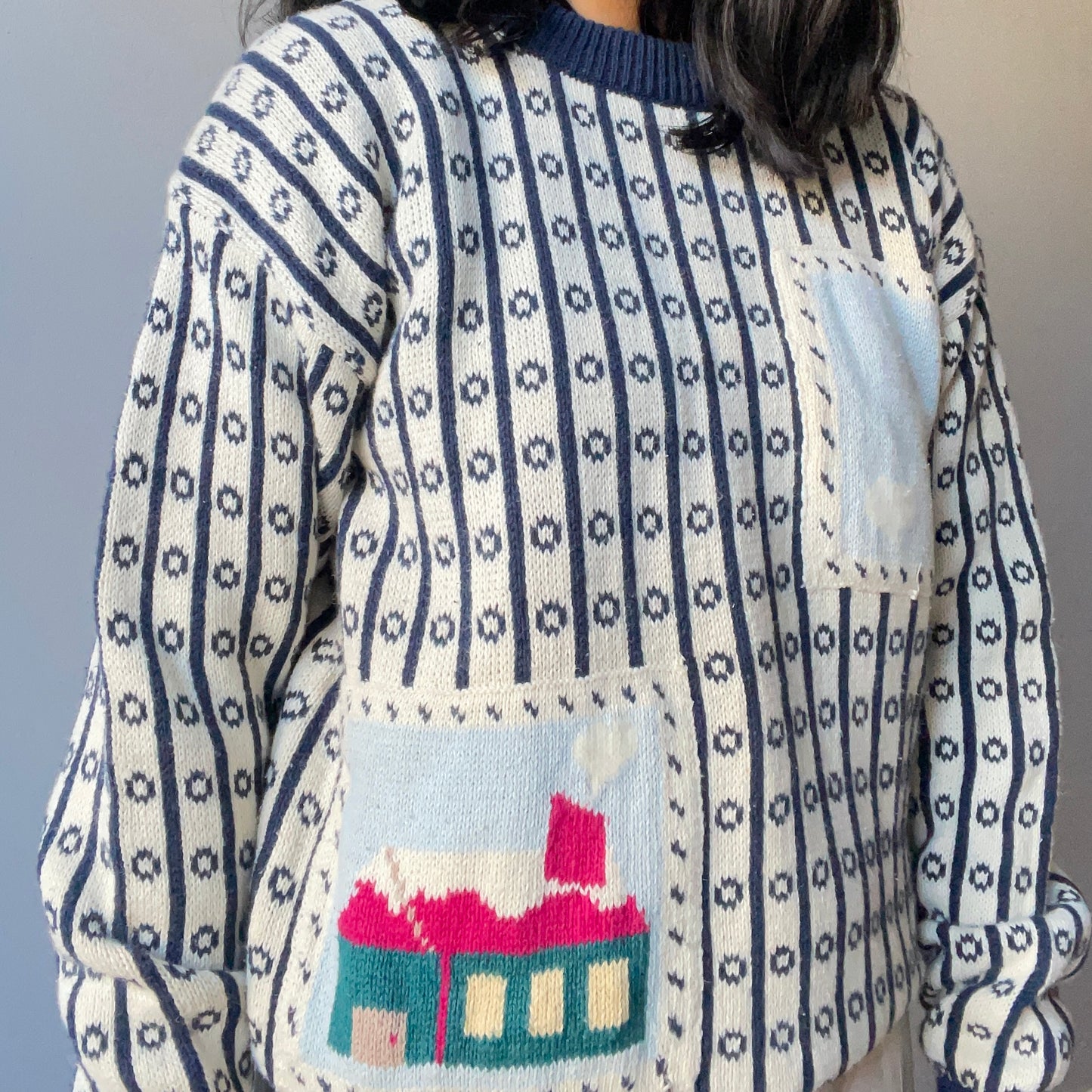 Vintage Cottage Scenic Sweater (Size S/M)