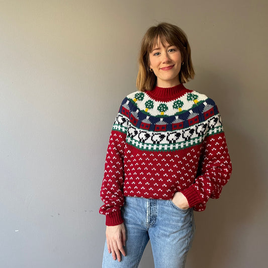 Vintage Cherry Scenic Sheep Sweater by Northern Isles (Size L/XL)
