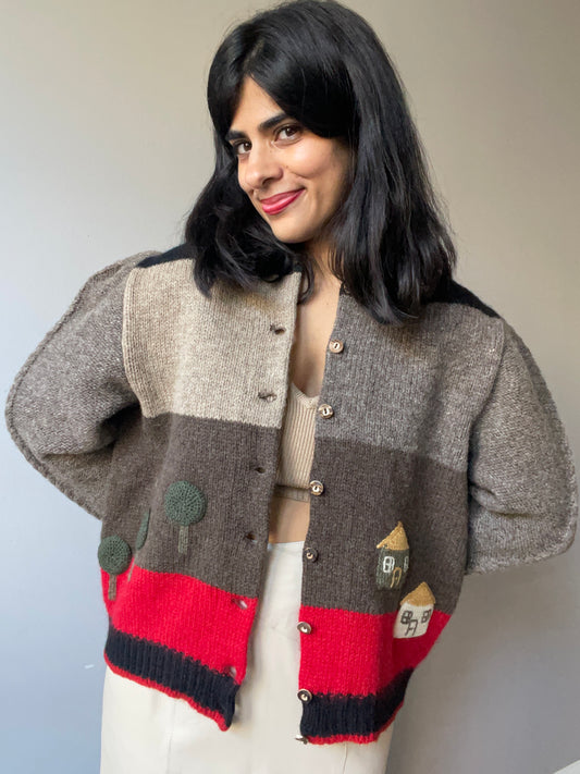 Vintage Chunky Cottage Scene Knit (Size M/L)