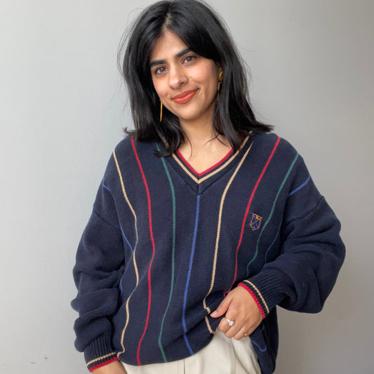 Vintage Rainbow Tennis Sweater by Jantzen (Size XL)