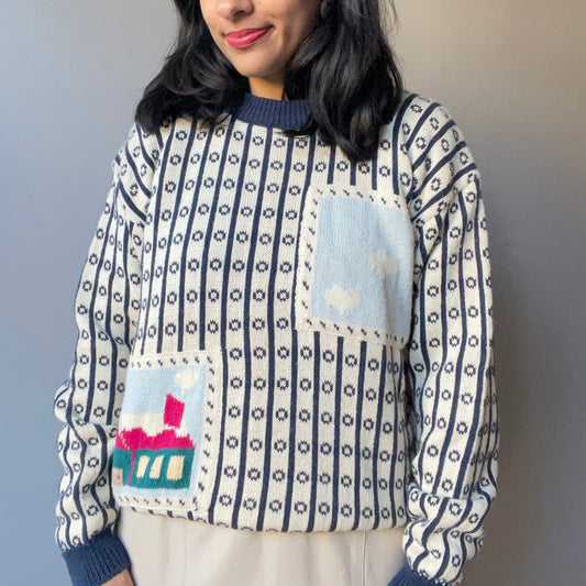 Vintage Cottage Scenic Sweater (Size S/M)
