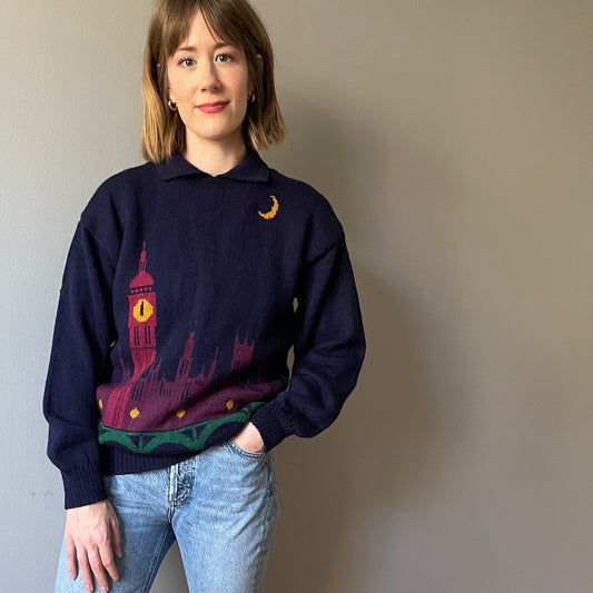 Vintage Midnight Cityscape Sweater (Size M)