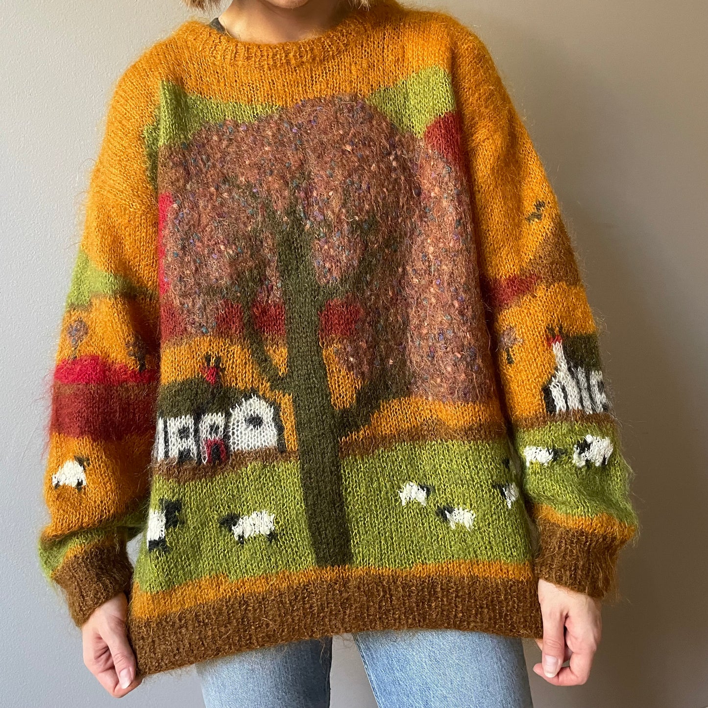 Vintage Scenic Mustard Mohair Pastoral Knit (Size M)