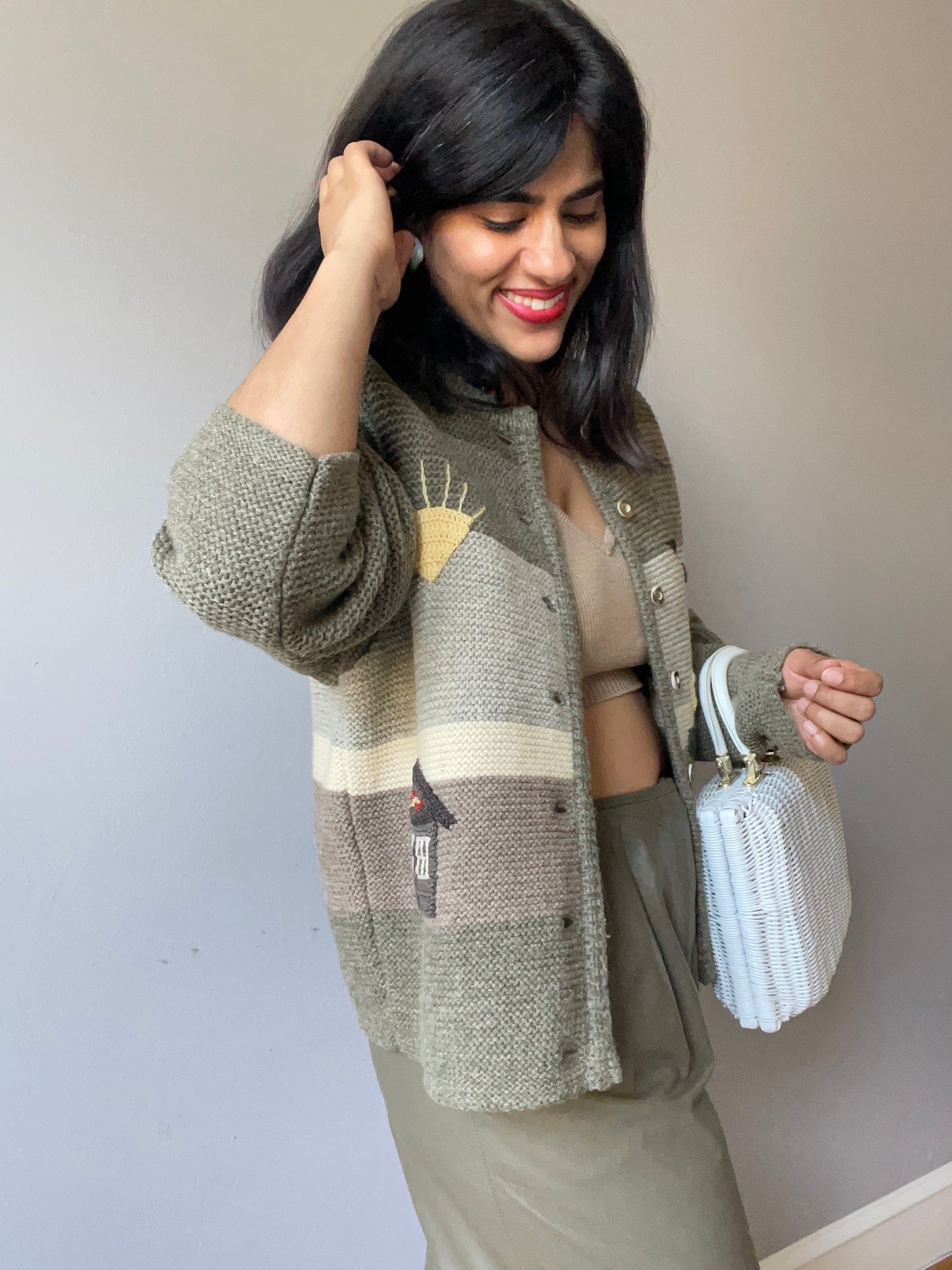 Vintage Chunky Village Scene Sweater (Size M)