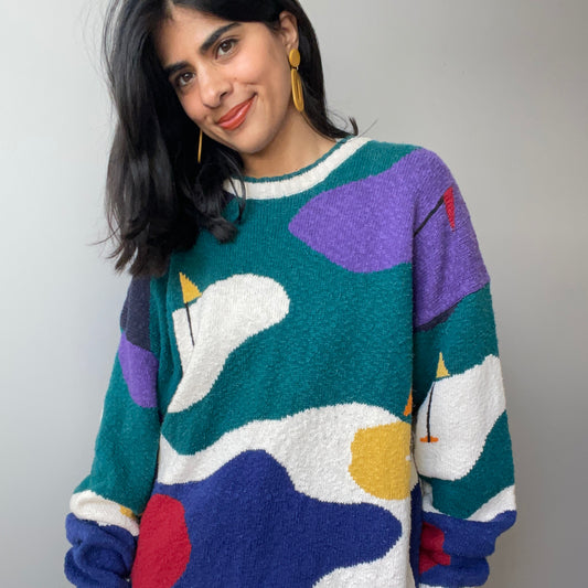 Vintage Pop Art Golf Course Knit (Size XL)