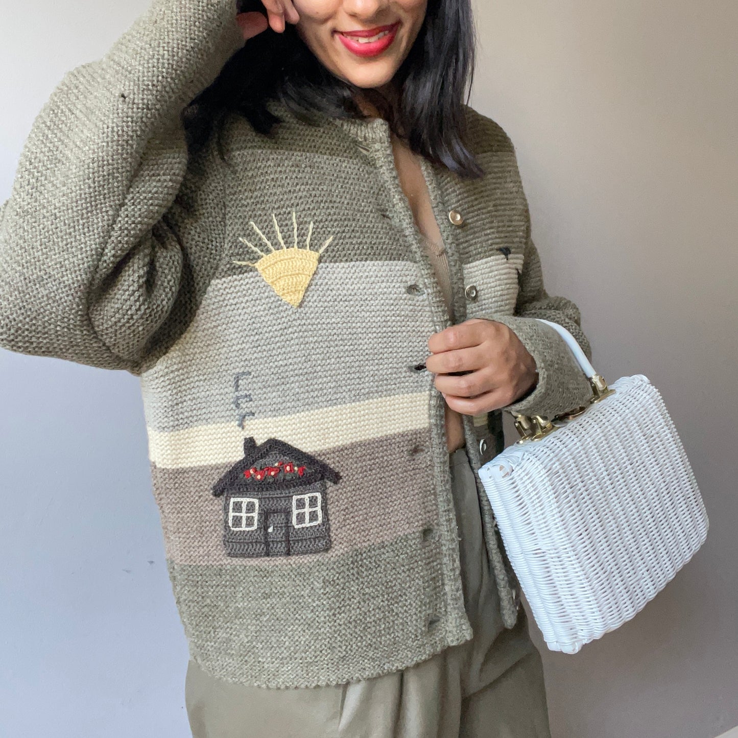 Vintage Chunky Village Scene Sweater (Size M)