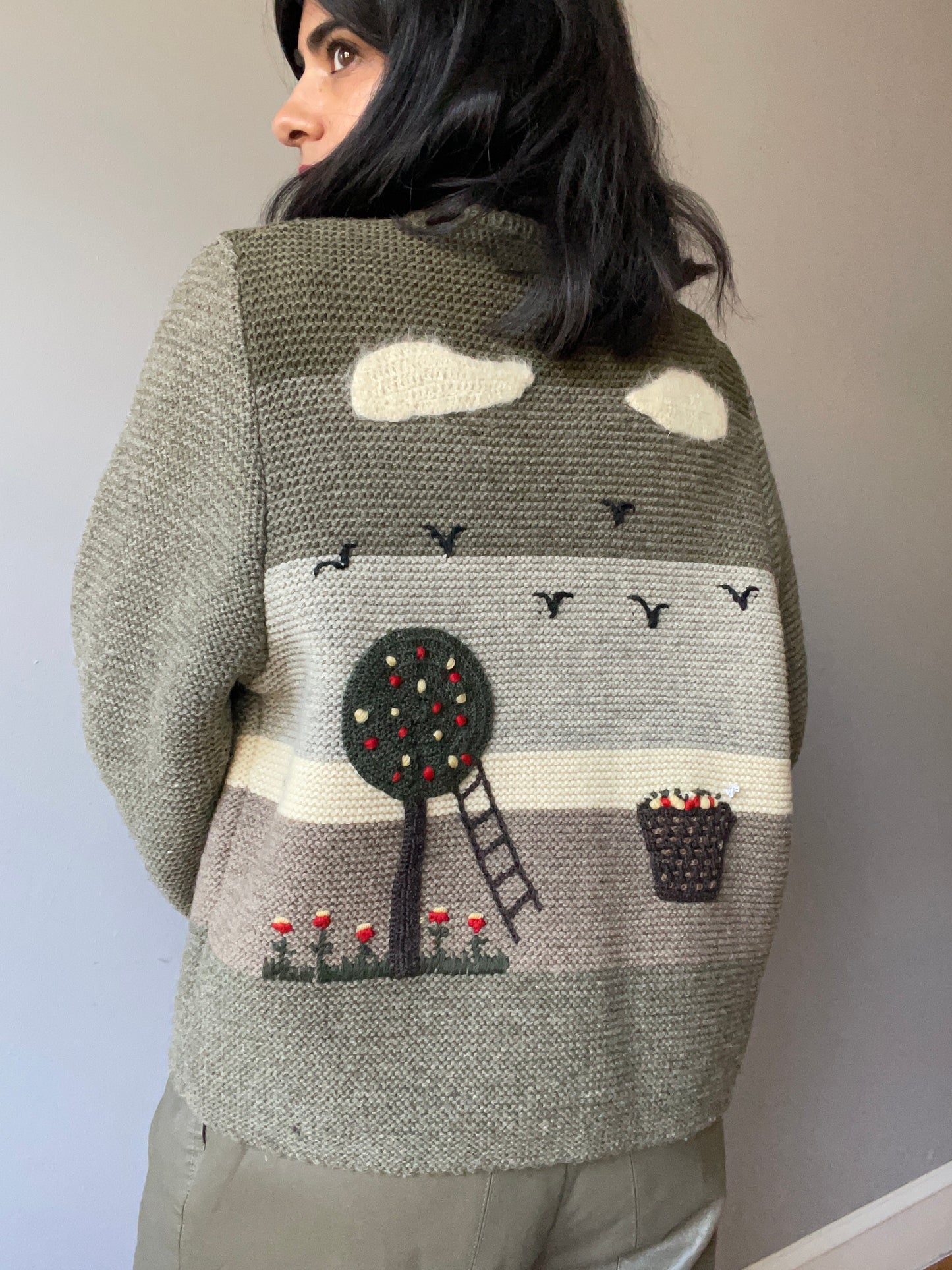 Vintage Chunky Village Scene Sweater (Size M)