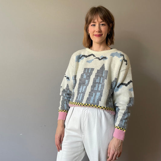 Vintage Pastel Cityscape Knit (Size M/L)