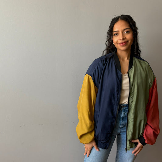 Colorblock Silk Bomber (L)